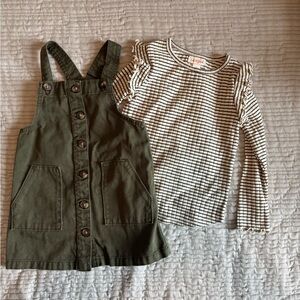 Wonder Nation Olive Pinafore with Striped Long Sleeve